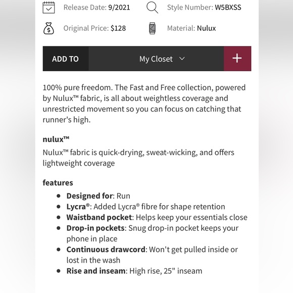 Lululemon Fast and Free High rise Tight 25” - Picture 8 of 11